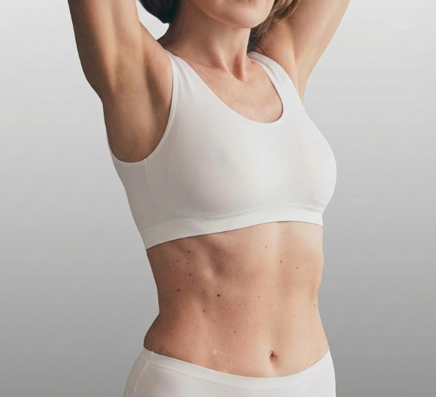 Breast augmentation result, natural appearance, front view